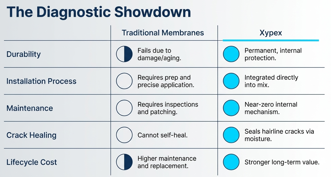 Xypex vs Traditional Membrane Waterproofing for New Construction Projects